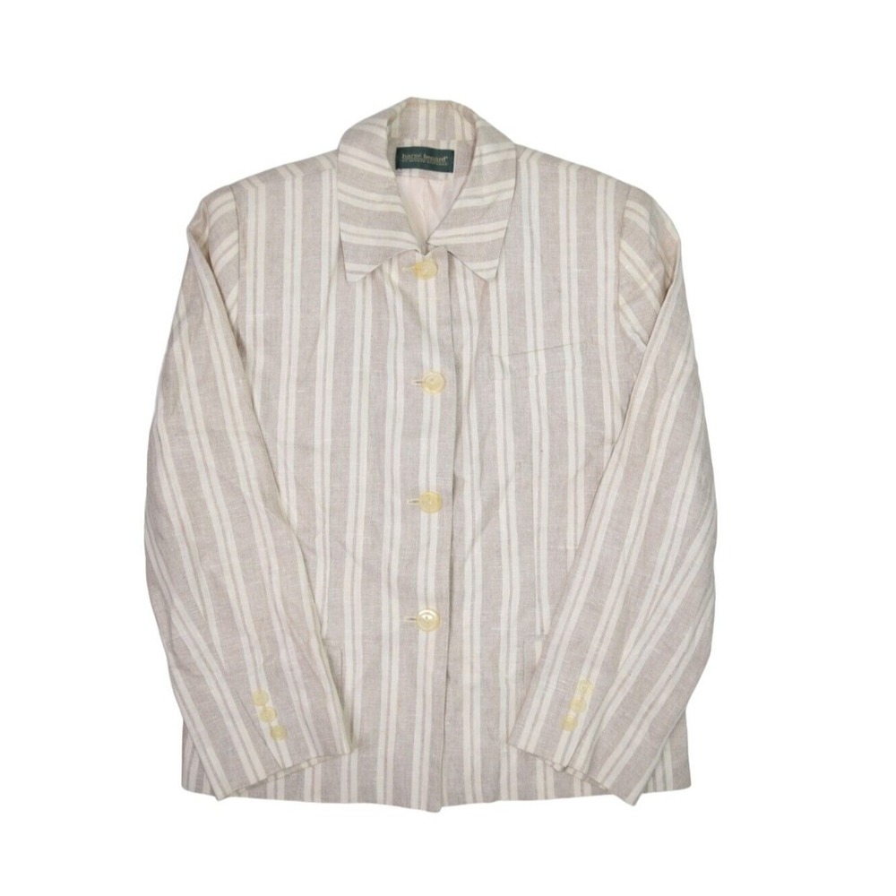 Harve Benard Jacket Womens Medium Linen Grey Striped Collared Blazer Button